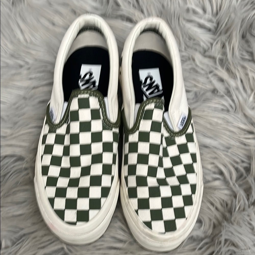 Vans Green and White Slip-On Sneakers size 7
